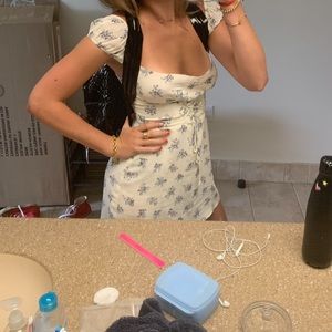 Reformation white mini dress with blue flowers